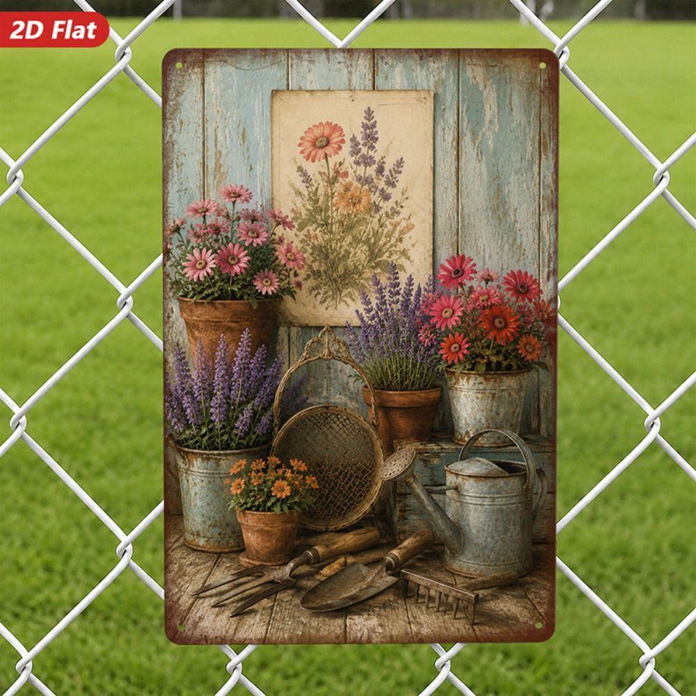 Vintage Metal Flower Wall Art Poster, 20x30cm Decorative Home Garden Sign