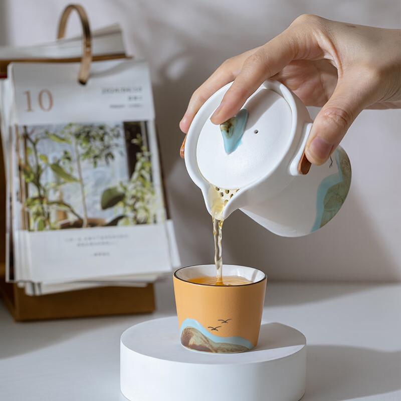 Pin Jian Yuanshan Hand-Painted Ceramic Portable Travel Tea Set