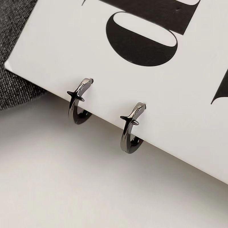Korean Trend Teenage Earrings Unisex Stainless Steel Simple Small Cross Star Earrings Man Unusual Punk Jewelry