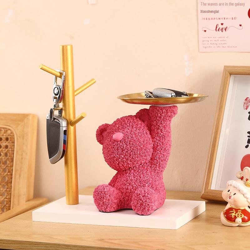 

Романтическое украшение в виде медведя из роз ко Дню святого Валентина и поднос для гостиной, спальни или тумбы под телевизор