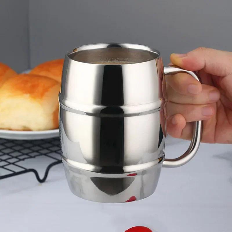 304 Stainless Steel Double Wall Insulated Beer Mug with Handle for Cold Hot Drinks Coffee Milk Tea Kids Home Bar Restaurant Use