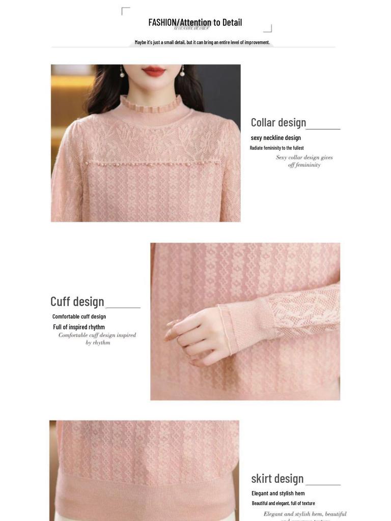 Women's Elegant Plus Size Lace Knit Top - Autumn/Winter 2025 Fashion