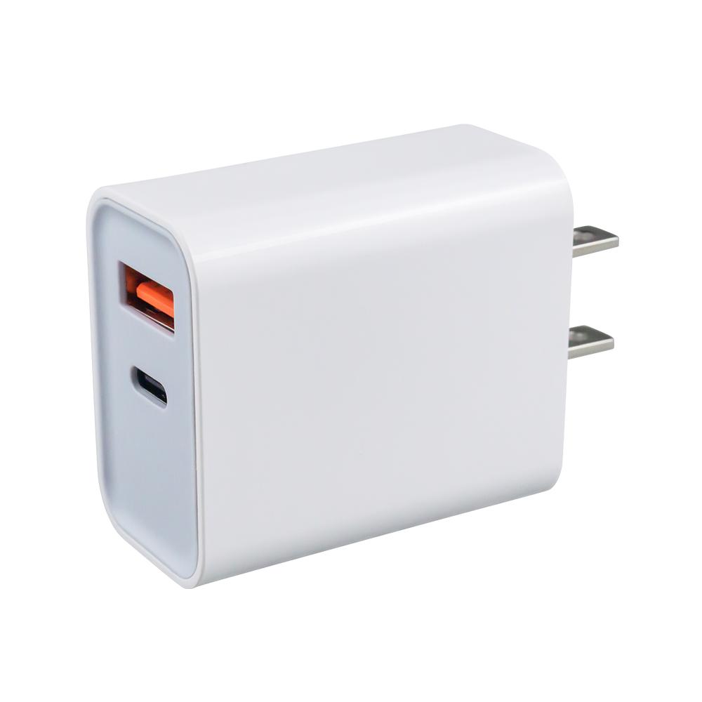 Carregador Adaptador de Parede Rápido para Viagem com Duas Portas Tipo C, Plugue US EU PD 20W QC3.0 para iPhone, Adaptador Portátil