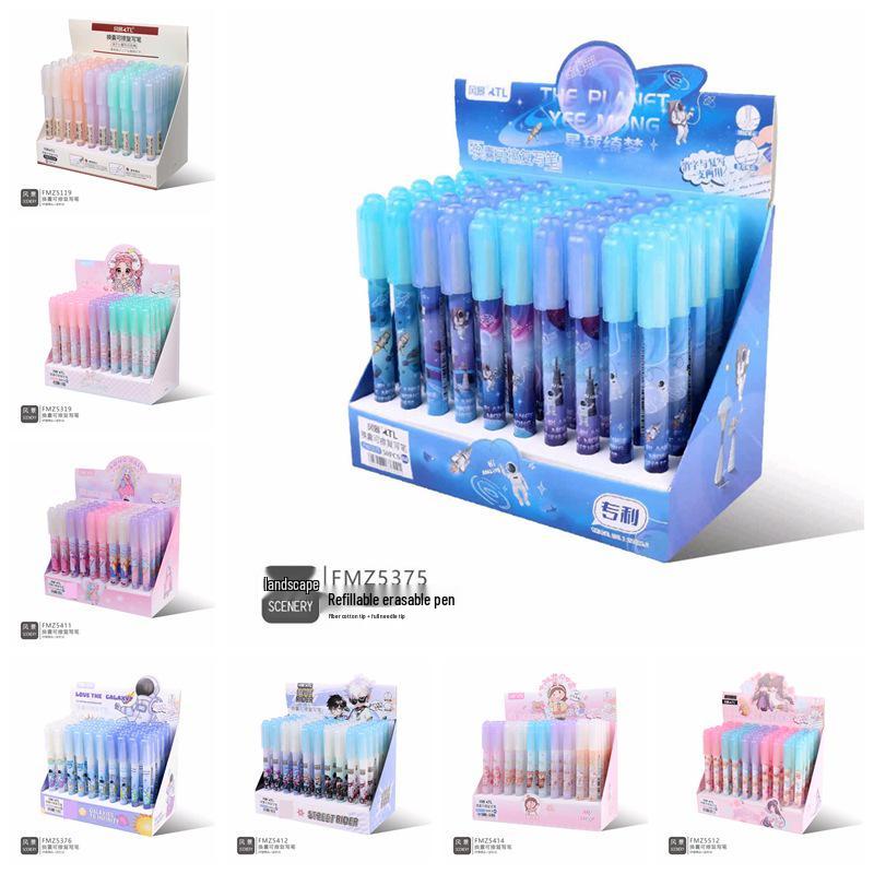 **Crystal Blue Erasable Fountain Pen with Replaceable Capsule and Disappearing Ink**