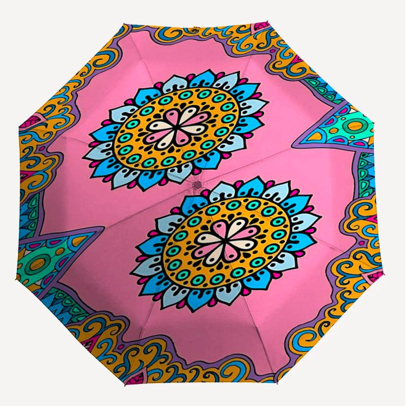 1pc Mandala Pattern Automatic Open/Close Umbrella Compact Folding Umbrella with 8-Rib Shaft for Women/Men, Elegant Birthday1222S