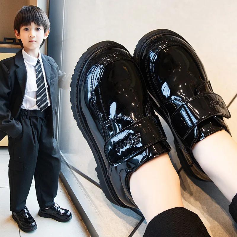 Children's Boys Leather Shoes Spring Autumn Kids Soft Sole Shoes School Student Performance Flats Big Children's Shoes Black Formal