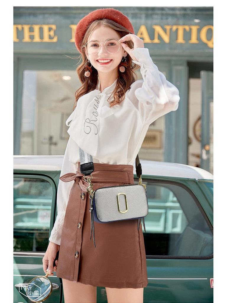 Women's 2025 Trendy Colorblock Wide Strap Camera Crossbody Bag with Double Zipper