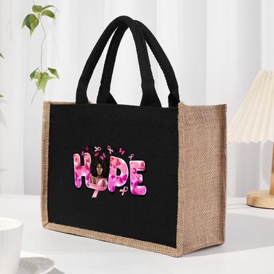 Sac Cabas en Toile de Coton et Lin Imprimé Lettres - Portable et Léger