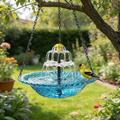 Hanging Bird Bath with Solar Fountain Cascade, Powered Birdbath Water Fountain Pumps Dispenser Outdoors Decor Bath Shower Bowl Kit Garden