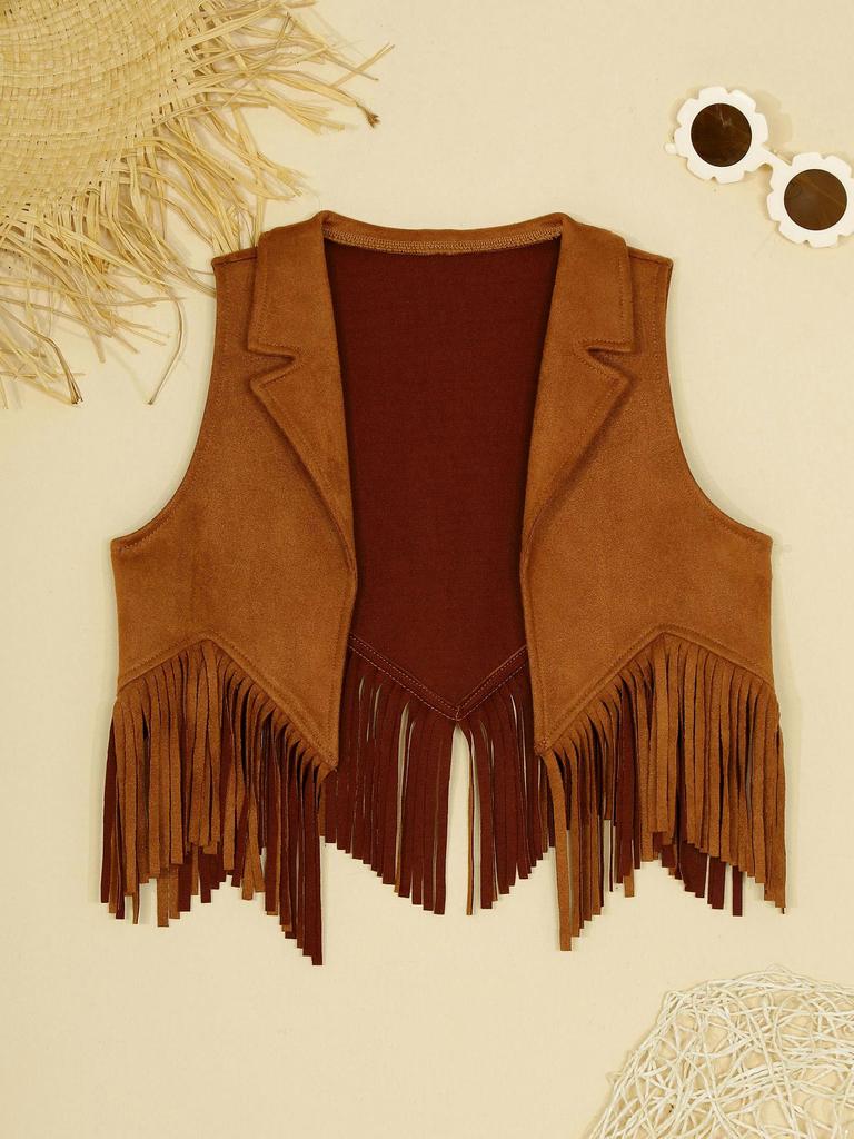 Kinder Jungen Mädchen Western Cowboy Outfits Wildleder Offene Vorderseite Quasten Fransen Weste Weste für Halloween Party