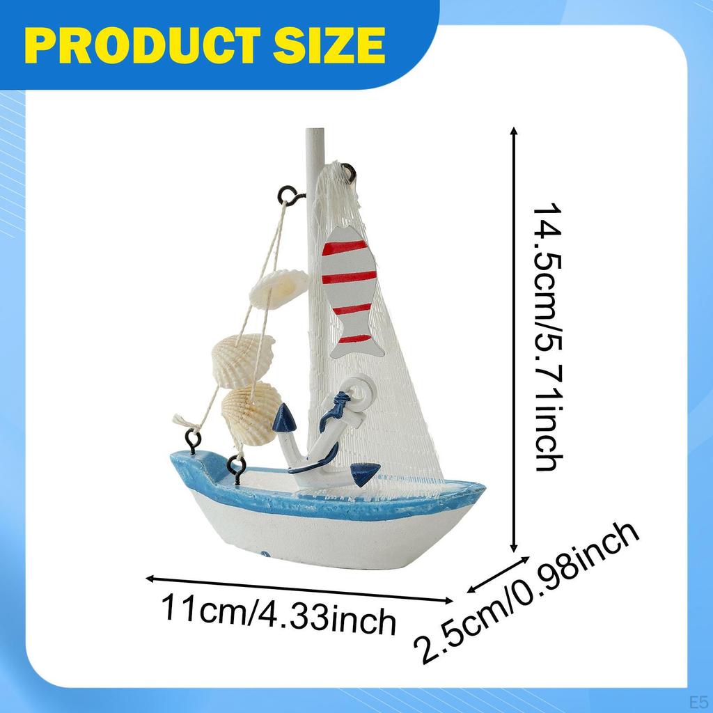 Mini Sailboat Model Beach Nautical Decorative Crafts Table Ornament Home Decor for Housewarming