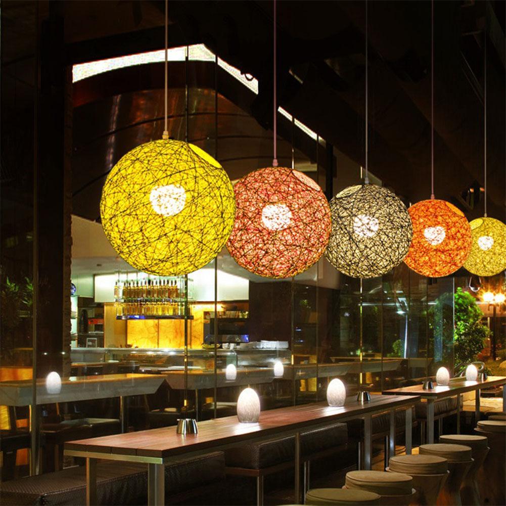 20cm Rattan Ball Lampshade Light Case Hanging Pendant (No Light Source) with E27 Suspension Wire & Round Sucking Disk