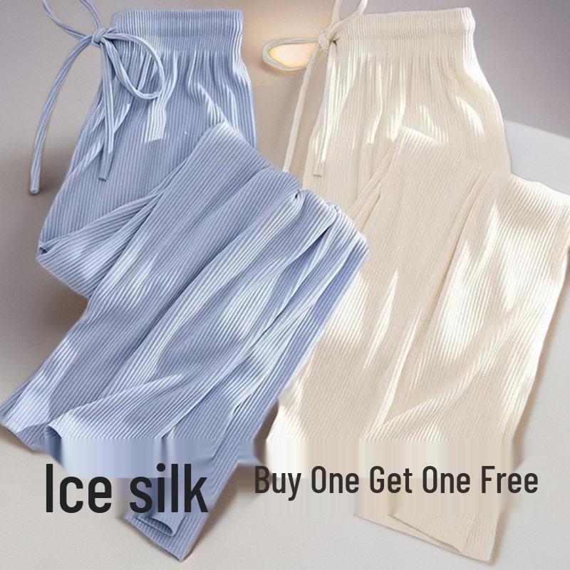 Ice Silk High-Waisted Wide-Leg Pants for Women - Summer Thin Style, Plus Size, Petite, Straight Leg, Drape, Casual, Slimming, Sun Protection