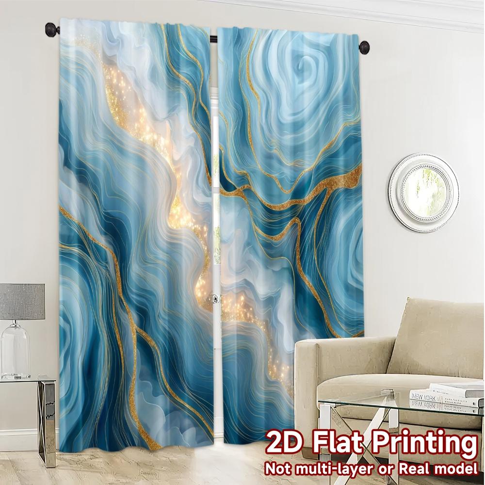2pcs   2D FLAT PRINTING Curtains (Without Rod) Golden Waves Minimalist Popular Curtains Durable Polyester Curtains All Seasons