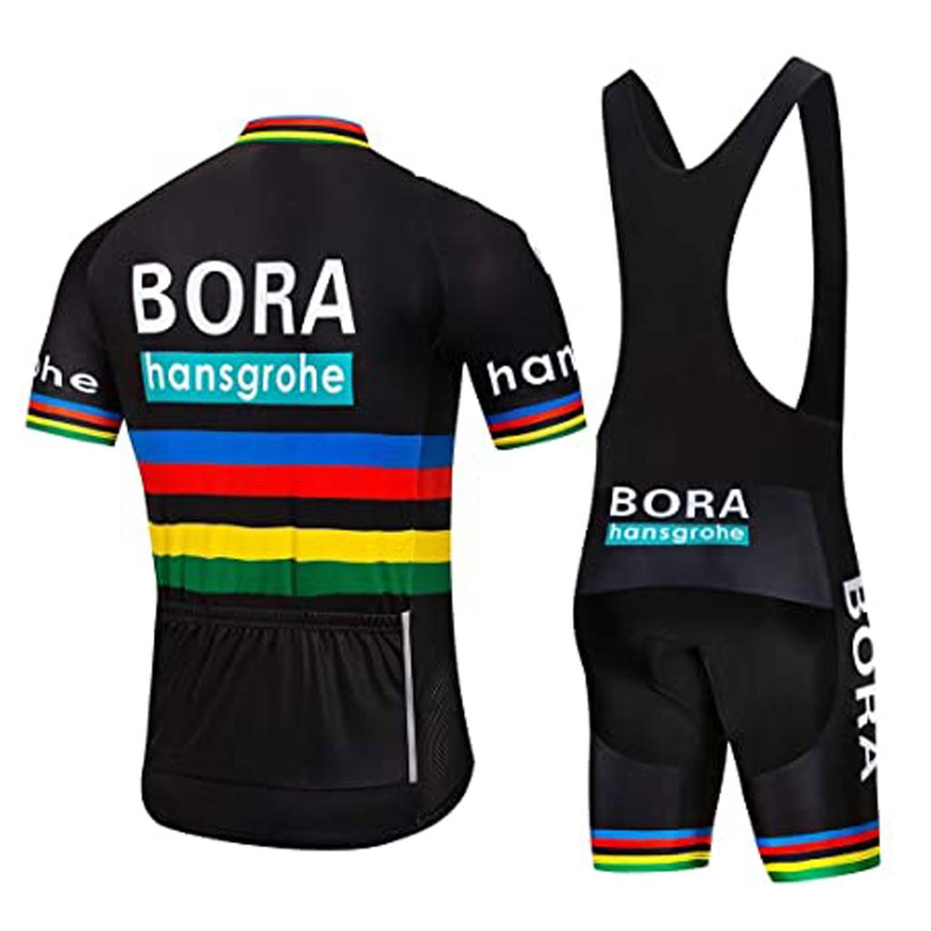 Men's Cycling Jersey and Bib Shorts Set Breathable Quick-Dry Lightweight Short Sleeve Top with Full Zipper and Padded Bib Shorts for Road Bike Riding