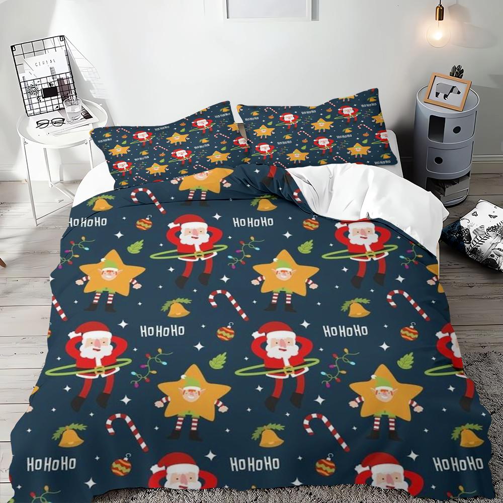 Christmas Duvet Cover Cartoon Santa Claus Christmas Tree Bedding Set for Children Teens Bedroom Decoration Queen King Full Size