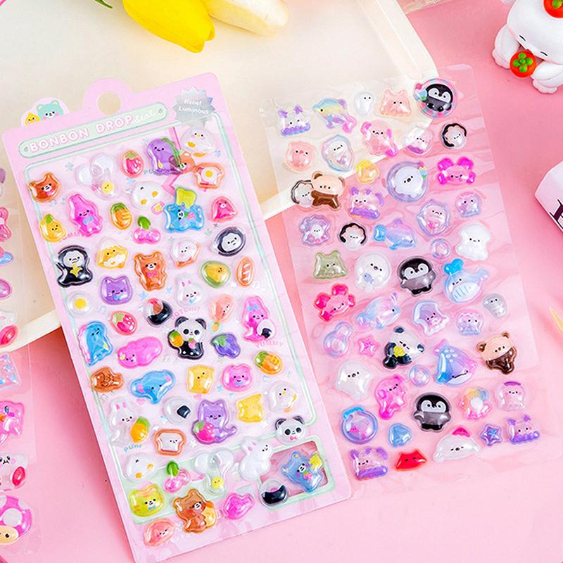 2 Sheets Kawaii Decor Sticker Cute Cartoon Luminous 3D Stickers Diy Phone Luggage Motorcycle Laptop Suitcase Decals