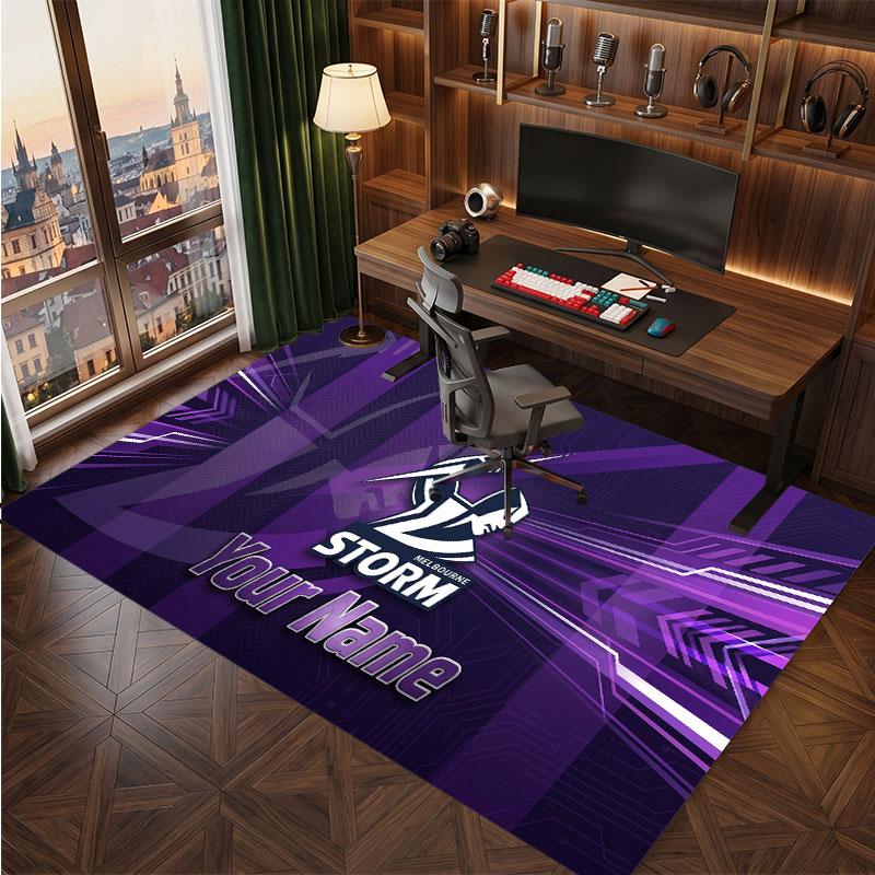 Melbourne Storm Personalisiertes Kristall-Samt-Teppich, Benutzerdefinierter Namens-Text Weicher Anti-Rutsch-Teppich für Wohnzimmer Schlafzimmer