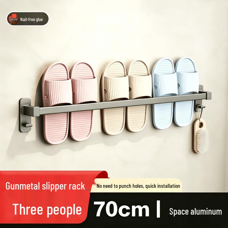 Punch-Free Space Aluminum Bathroom Slipper & Towel Rack