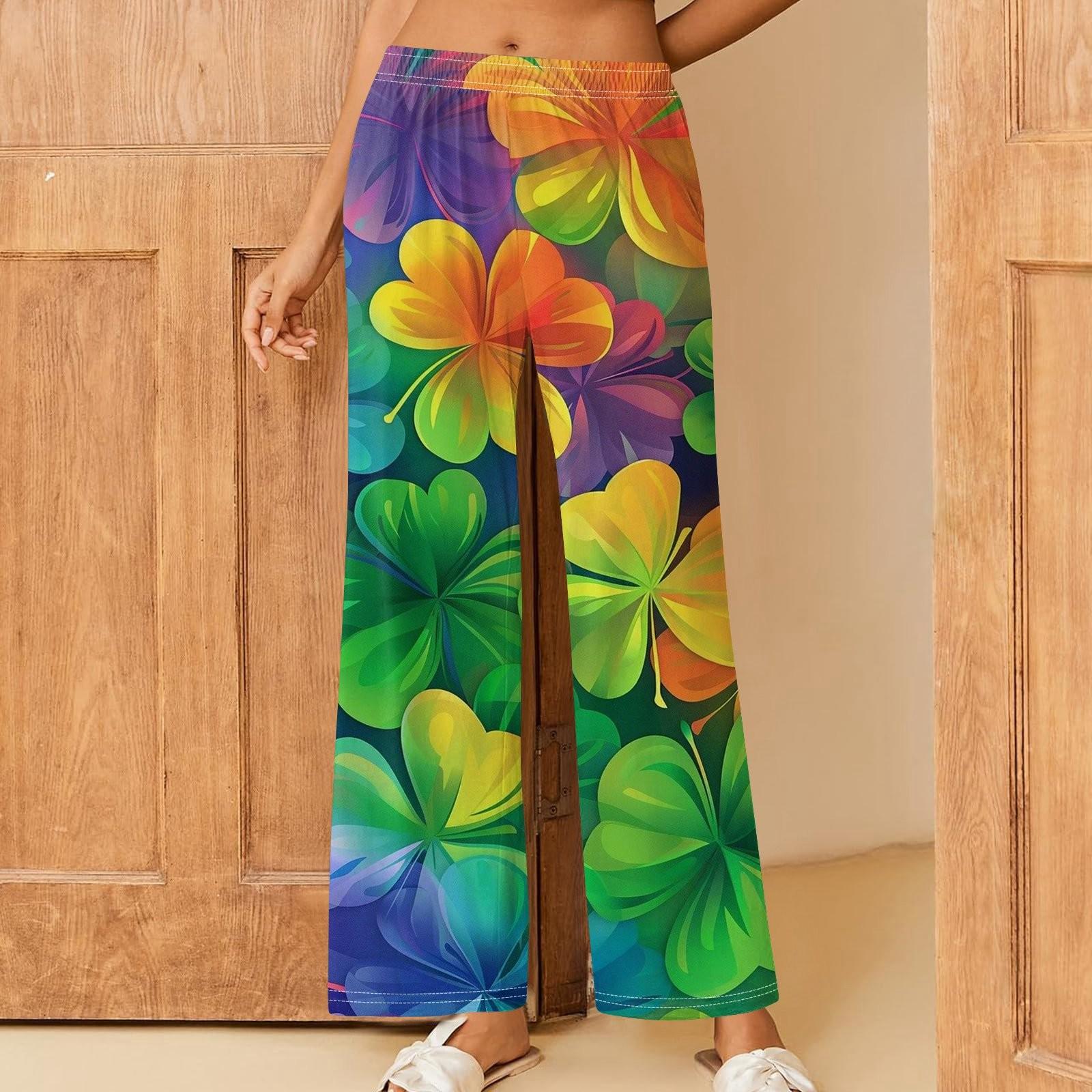 

Женская ул.. Удобные прямые свободные брюки с принтом ко Дню Святого Патрика и эластичным поясом S