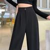 Ice Silk High-Waist Wide-Leg Pants - Women's Plus Size, Spring/Summer, Casual Black Drape