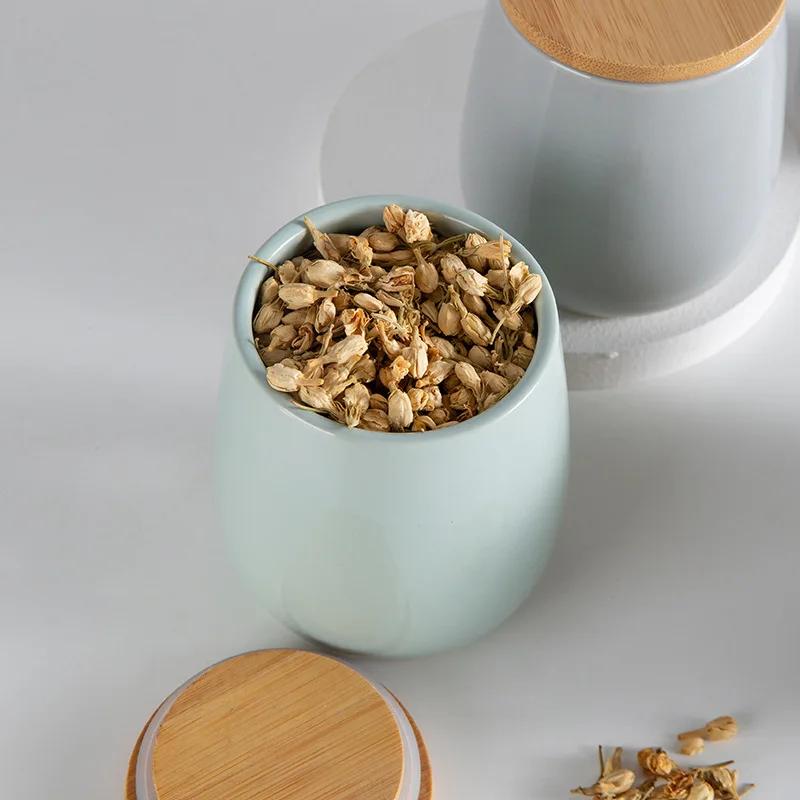Modern Minimalist Ceramic Wooden Lid Sealed Jar Kitchen Storage Supplies Storage Jar Miscellaneous Grains Coffee Tea Food Jars