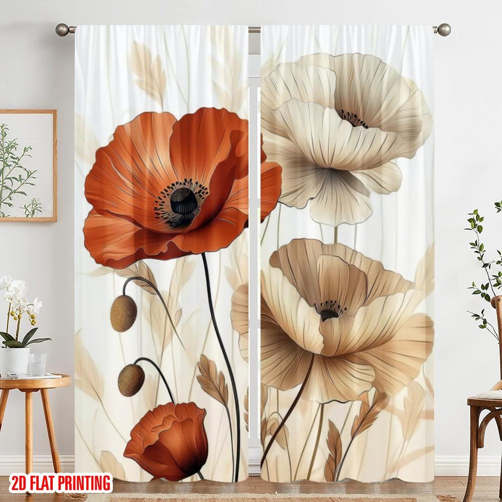 2 buc, Imprimare plană 2D Perdele și Tratament pentru ferestre Înfloriri delicate Țesătură durabilă 100% poliester (fără tijă) Utilizare în toate anotimpurile pentru