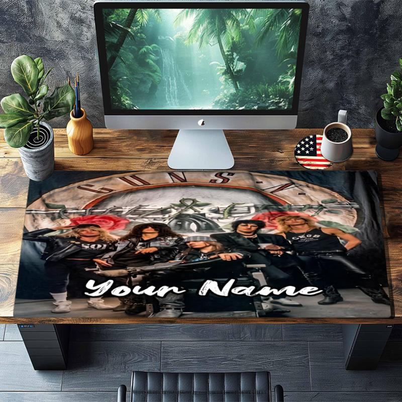 Custom Name Guns N Roses Theme Mouse Pad, Non Slip Rubber Base, Multifunctional Office & Home Decor, Perfect for Workspace Personalization.