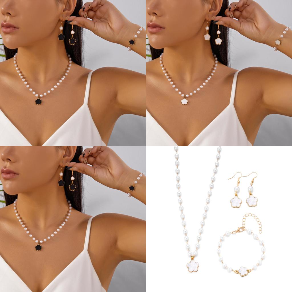 Geometric Flower Shape Jewelry Set With Pearl Pendant For Women Fashion Accessories