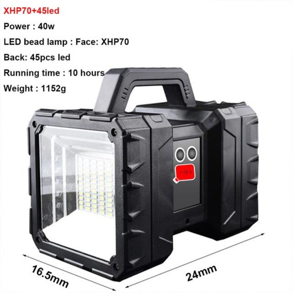XHP70 Superhelle Doppelkopf-Taschenlampe 200W Wiederaufladbare LED-Taschenlampe Wasserdichte Handheld-Arbeitsleuchte Scheinwerfer Camping