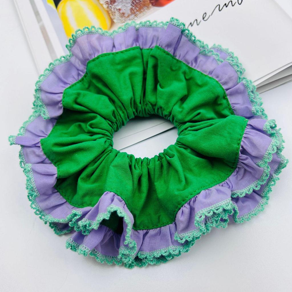 Colorblock Double Layer Lace Scrunchie: High Elastic Sweet Mori Style Hair Tie