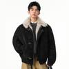 Mens Winter Fleece Lined PU Cotton Jacket Stand Collar Warm Casual Coat