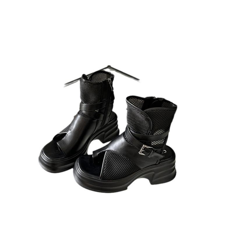 Fashion New Arrival Women's Roman Sandals with Netted Toes, Waterproof Platform, and High Zipper Buckle Strap