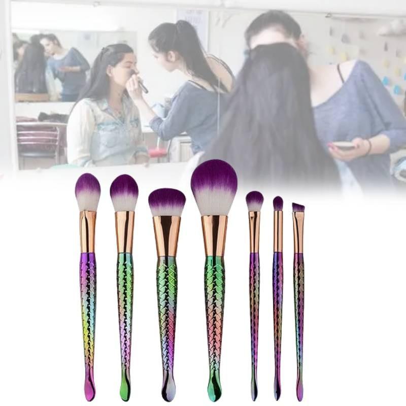 Gujhui Mermaid Makeup Brush Set 5 Pieces Nylon Brushes Long Handle Purple Hair Exquisite Design