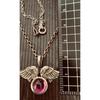Used 950 Silver Wing Motif Pink Stone Pendant Necklace