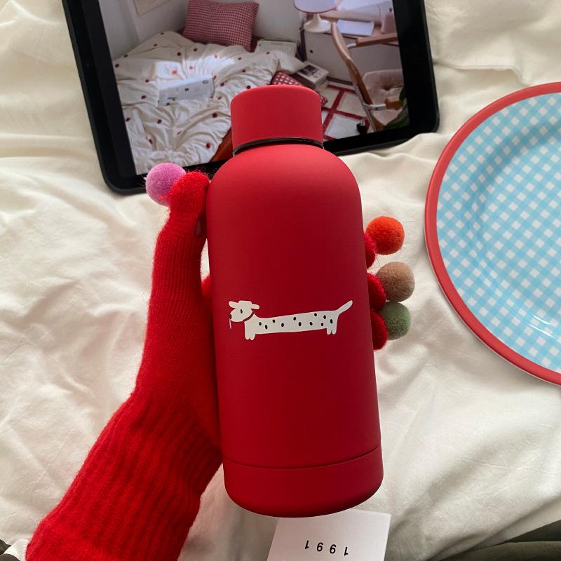 

Премиальный термостакан из нержавеющей стали с матовым покрытием, красный, с милым щенком, для Нового года и Рождества, чашка-компаньон с забавным псом 350ml