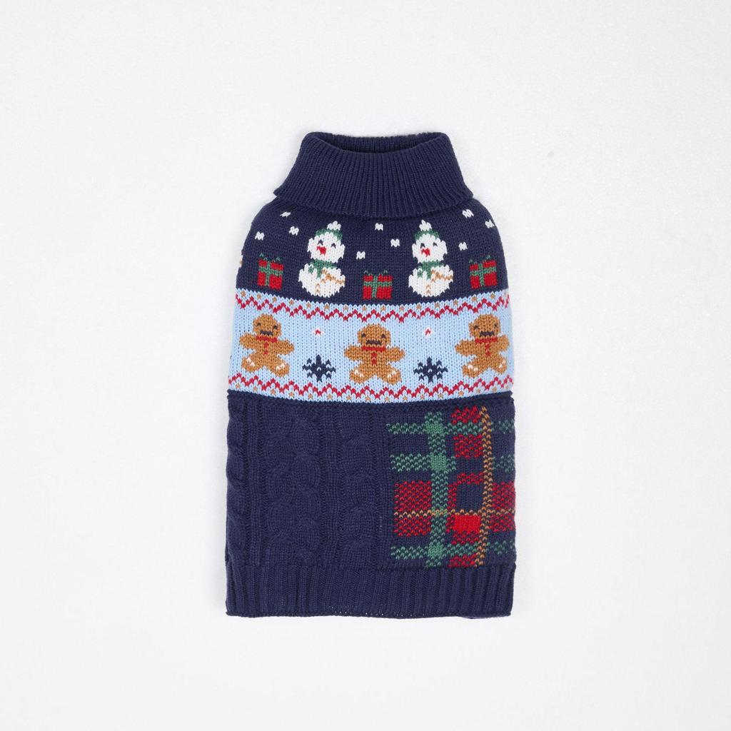 Červeno-zelený vánoční svetr perníkový muž pro domácí mazlíčky - Zimní teplo pro malé psy a kočky