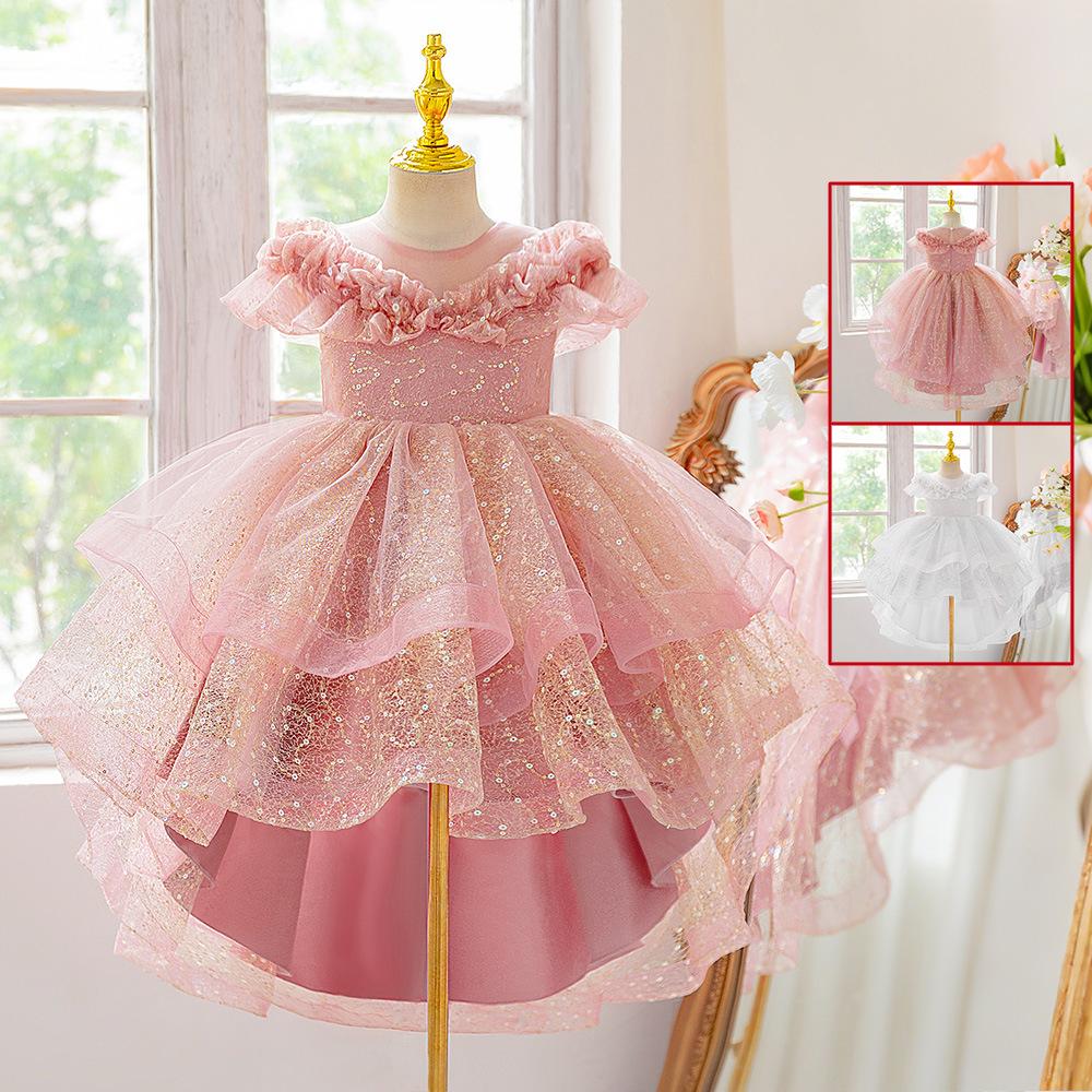 Abito da Bambina Abito Elegante di Alta Gamma Design Ricamo di Pizzo Danza sul Piano Matrimonio Damigella d'Onore