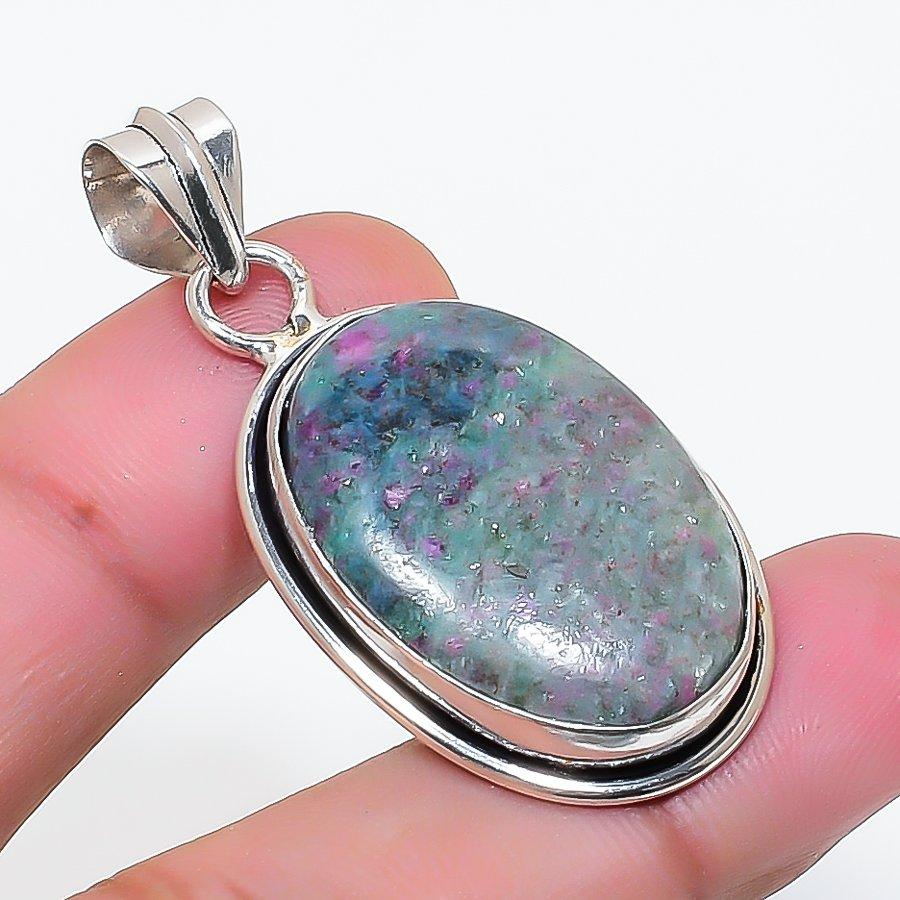 Natural Ruby Fuchsite Gemstone 925 Sterling Silver Jewelry Pendant 1.77" AP-15086