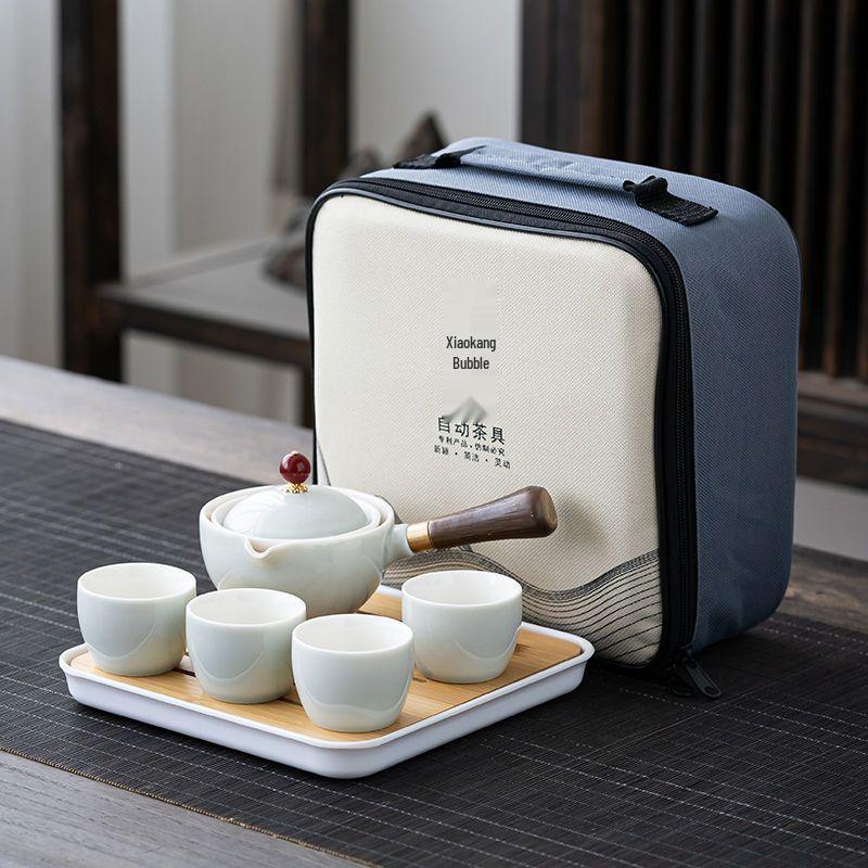 Portable Ceramic Travel Tea Set with Automatic Kung Fu Tea Maker - Business Gift