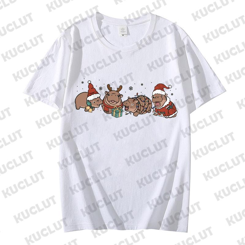 Moo Deng Anime Shirt Baby Pygmy Hippo Moo Deng T-shirts for Women Men Merry Christmas Trendy Costume Short Sleeve Tshirts Tops