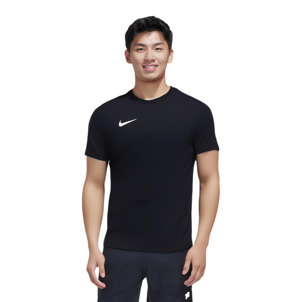 Nike Cor Sólida Estampa Simples Logo Pequeno Secagem Rápida Gola Redonda Manga Curta Camiseta de Futebol Masculina tops Preto HF0524-010