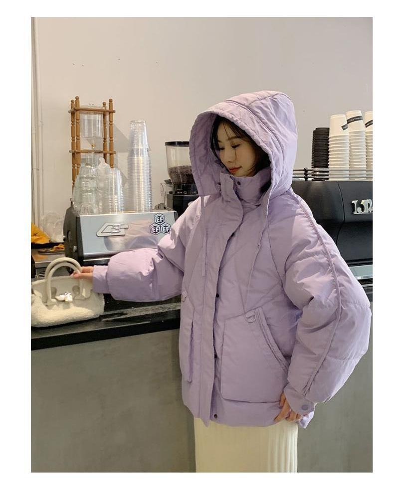 Women's Autumn and Winter Coat Thickened Hooded Short Loose Large Pocket Slim Warm Coat