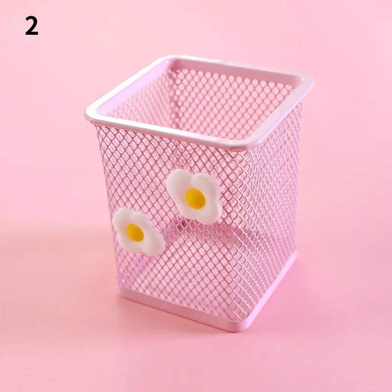 1Pc Pink Metal Pen Holder Office Organizer Cosmetic Square Cil Stand Holders Stationery Container School Supplies