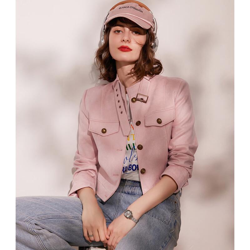 Women's Stand Collar Motorcycle Style Short Jacket