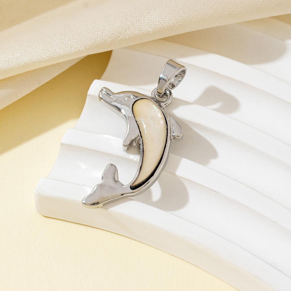 1pc Dolphin Natural Shell Pendant 27x19mm Silver Frame Iridescent Abalone Mother Pearl Ocean Charm DIY Necklace