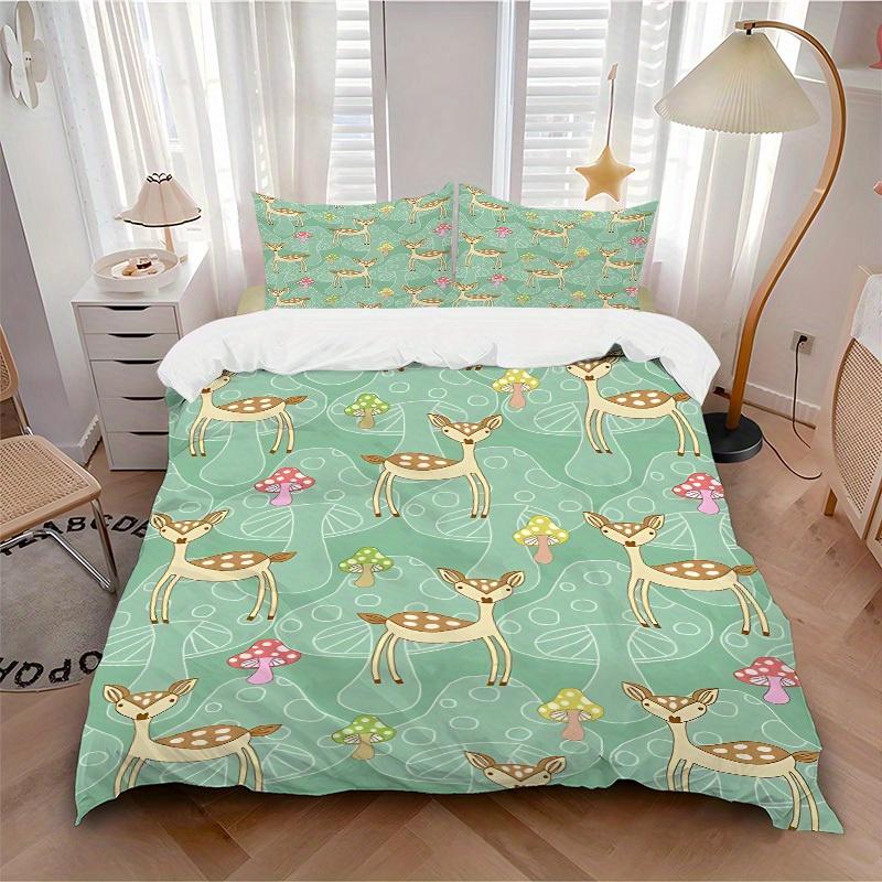 

3pcs Deer Mushrooms Bedding Cover Set, Fashion Classic Popular Print Bedding Set, Soft Comfortable, All - Season Use, For Bedroom175 135x200cm