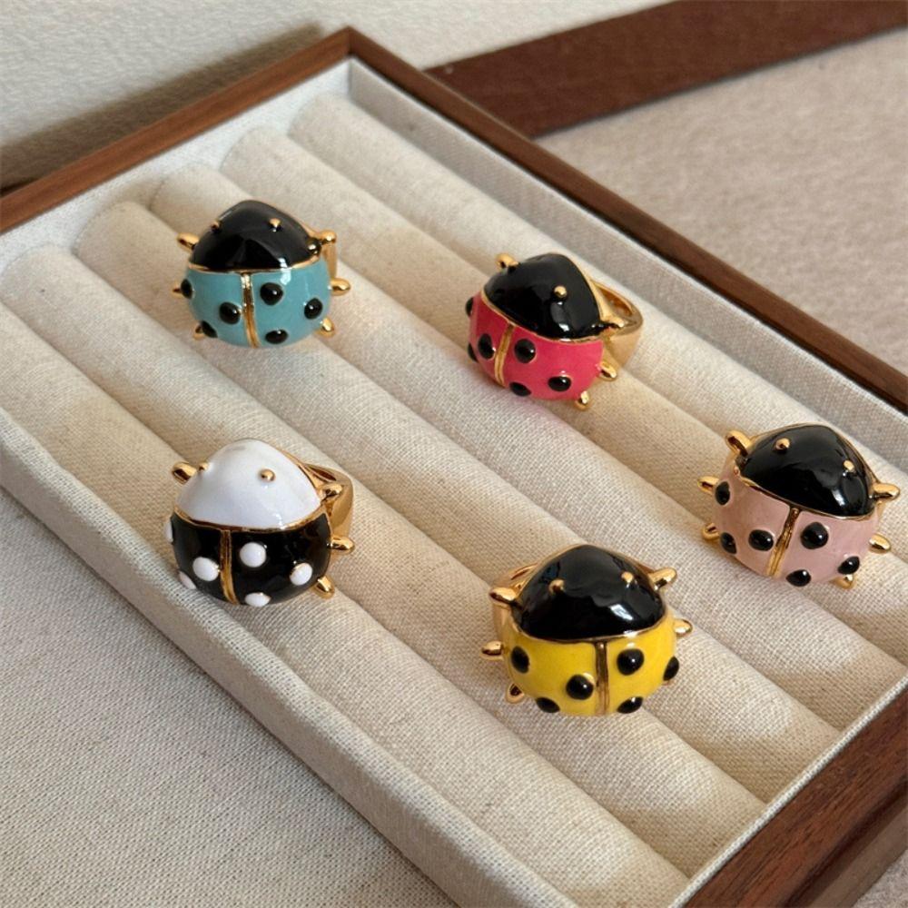 Dripping Oil Ladybug Drip Oil Ring Coccinella Septempunctata Chunky Enamel Ring  Decoration