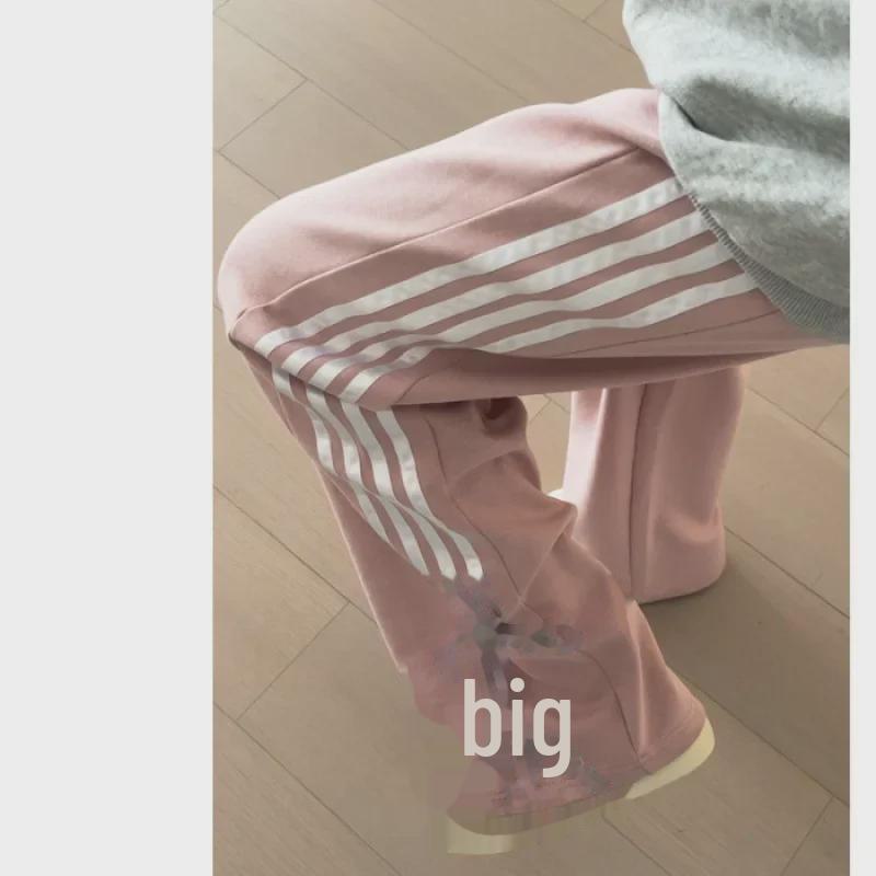 

2024 Модные черные полосатые прямые повседневные брюки с бантом из ленты M