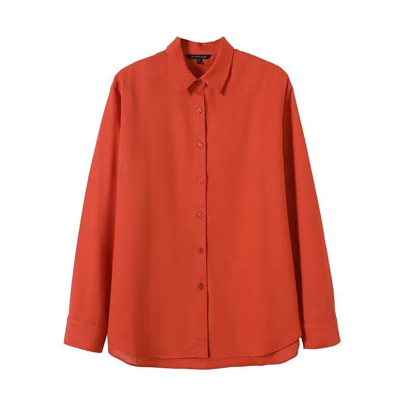 European and American style, new women s clothing, fashionable urban leisure commuter style linen lapel long-sleeved shirt S